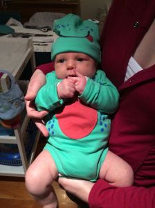 Nephew in his frog outfit.