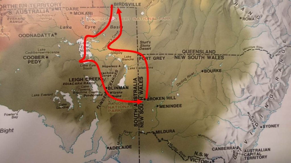 Route of our flight from Broken Hill to Birdsville, over Lake Eyre and back again. 